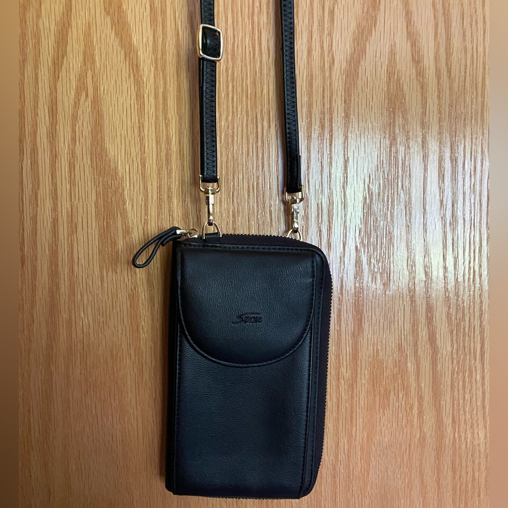 STONE black mini crossbody wallet + phone holder